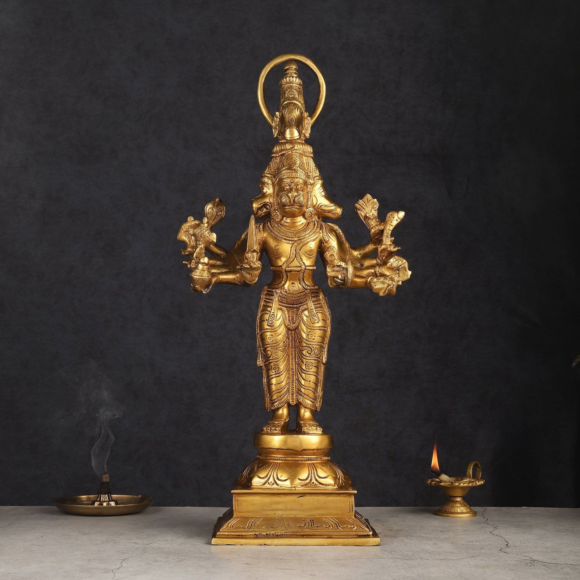Brass Standing Lord Panchmukhi Hanuman Statue 22 inch | 100% Certified Copper & Brass - Sama Homes Idol - Brass Sculpture - Eco-friendly - Sama Homes