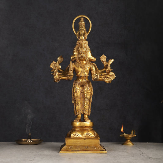 Brass Standing Lord Panchmukhi Hanuman Statue 22 inch | 100% Certified Copper & Brass - Sama Homes Idol - Brass Sculpture