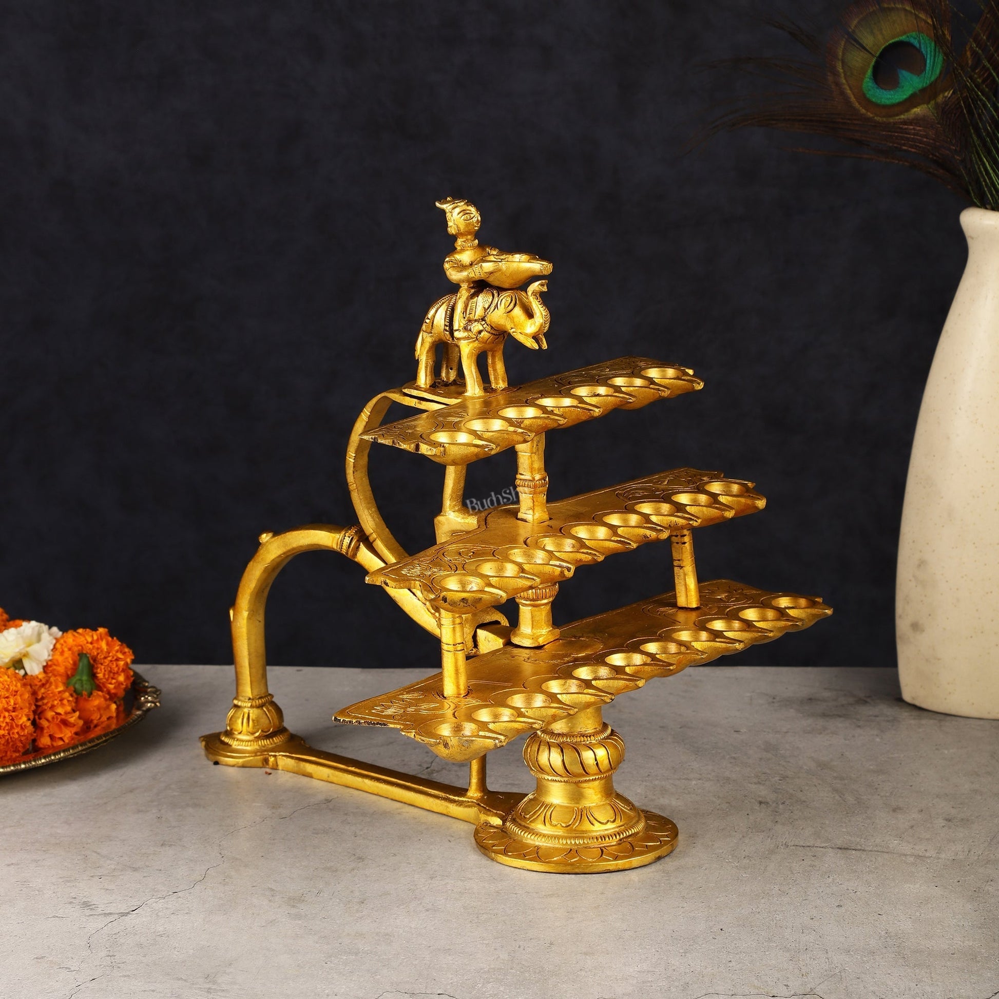 Pure Brass Aarti Diya with Multiple Wicks - Divine Illumination – Sama Homes - Eco-friendly - Sama Homes