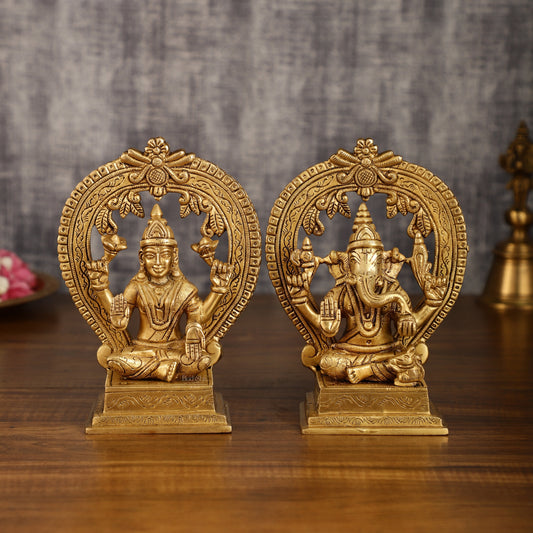 Brass Ganesha and Lakshmi Statues | 7 Inch | 100% Certified Copper & Brass - Sama Homes Idol - Brass Sculpture