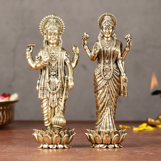 Brass Intricate Standing Vishnu lakshmi idols 6" | 100% Certified Copper & Brass - Sama Homes Idol - Brass Sculpture