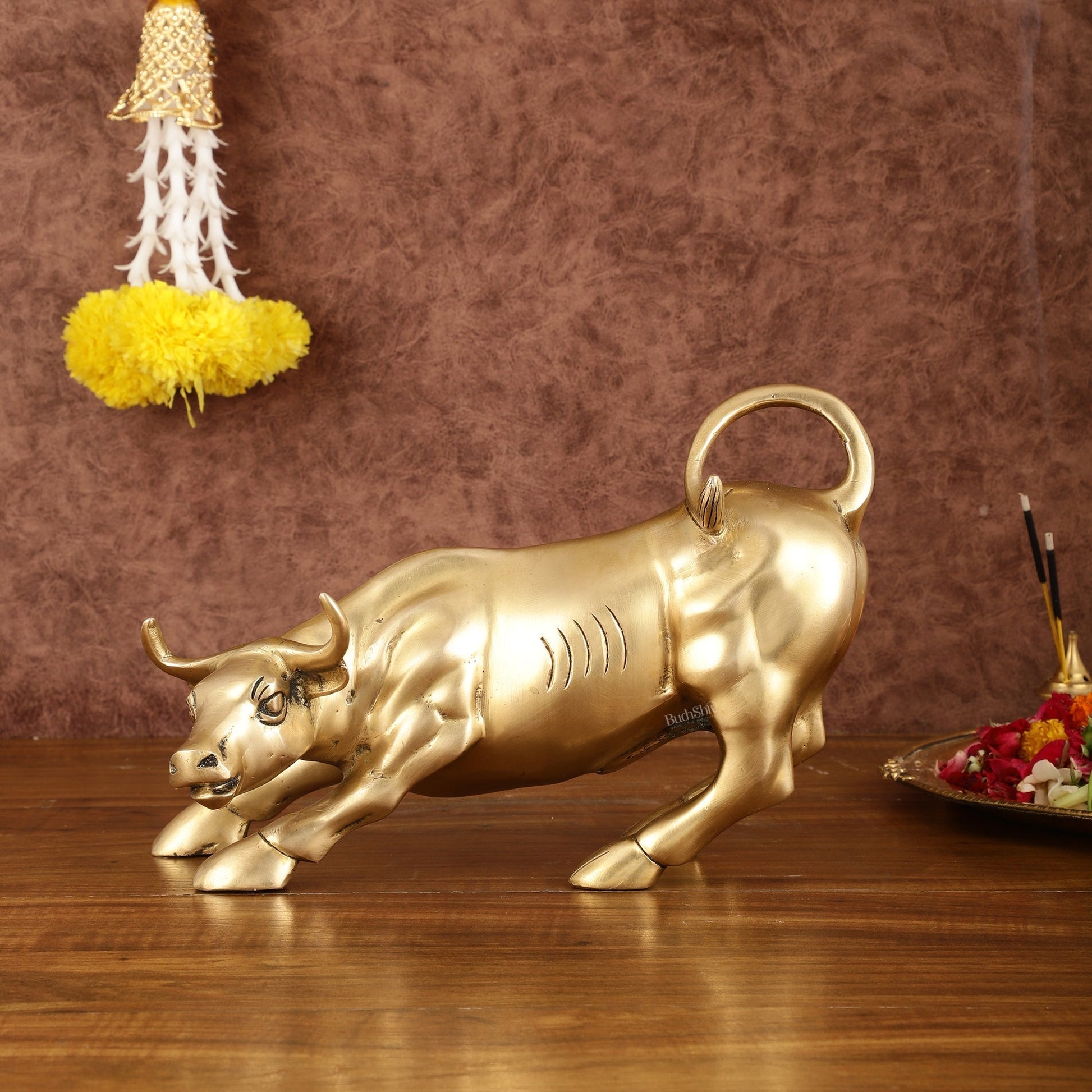 Pure Brass Bull of Wall Street Sculpture - 10.5" - Sama Homes Idol - Brass Sculpture - Eco-friendly - Sama Homes