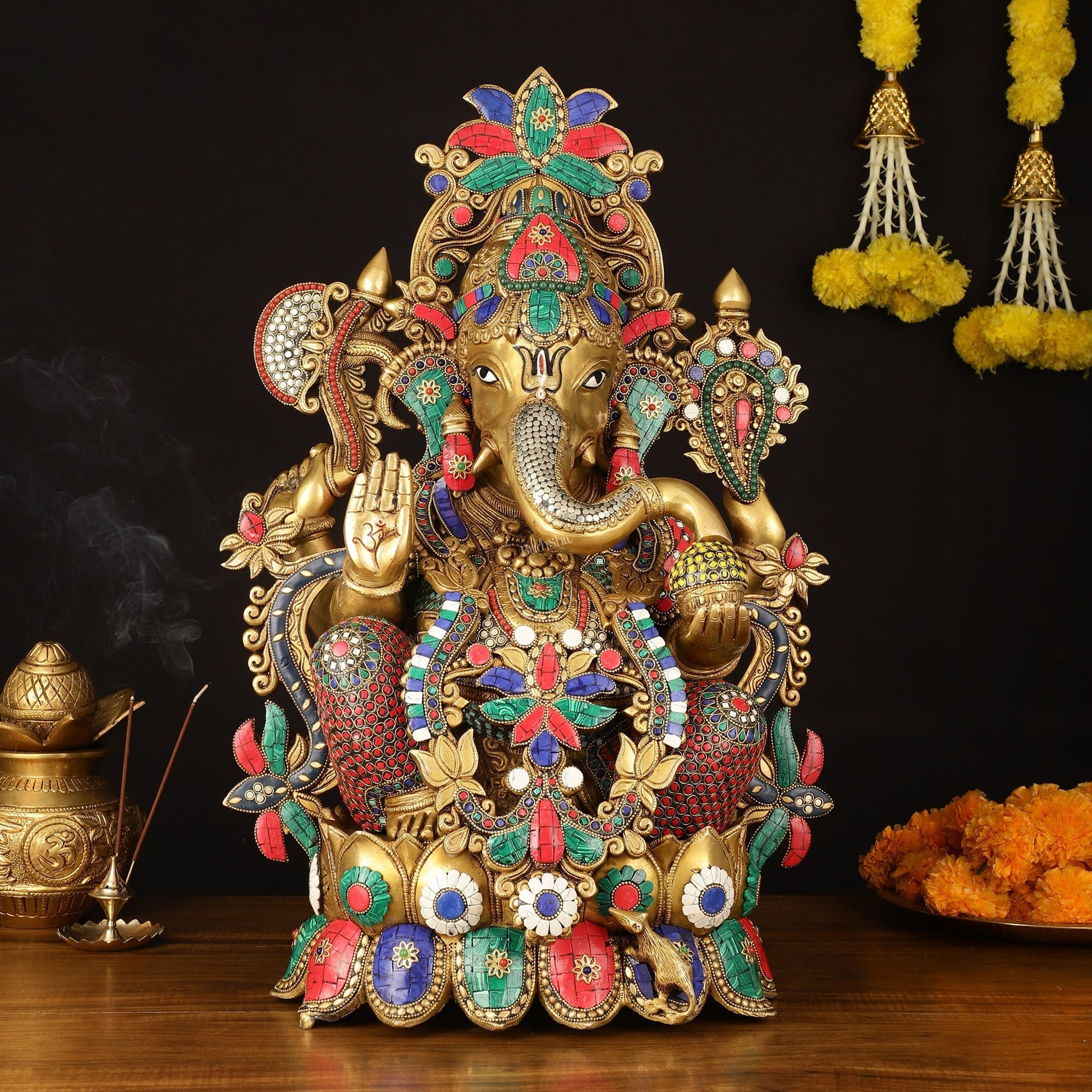 Brass Superfine Lord Ganesha Idol with Lotus - 24" Height - Sama Homes Idol - Brass Sculpture - Eco-friendly - Sama Homes