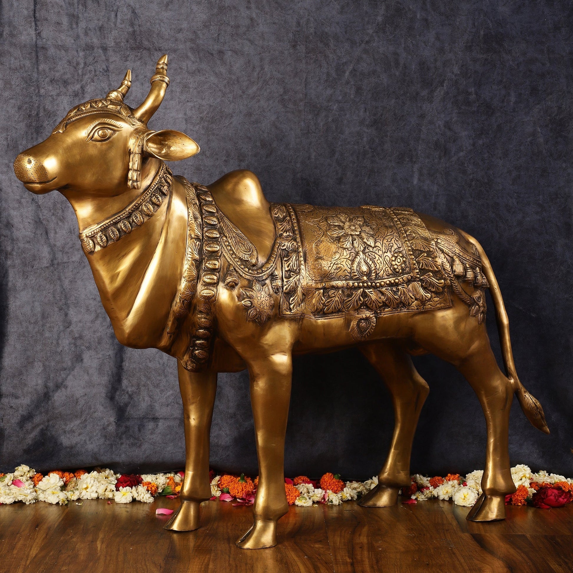 Large Standing Nandi Brass Statue - 36" - Sama Homes Idol - Brass Sculpture - Eco-friendly - Sama Homes