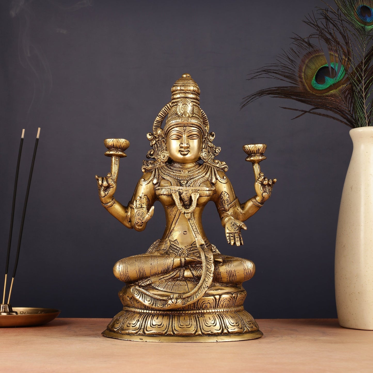 Finely Crafted Pure Brass Goddess Lakshmi Idol 10" - Sama Homes Idol - Brass Sculpture