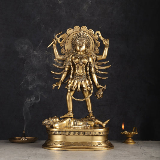 Pure Brass Kali Mata Idol with Four Arms 18" - Sama Homes Idol - Brass Sculpture