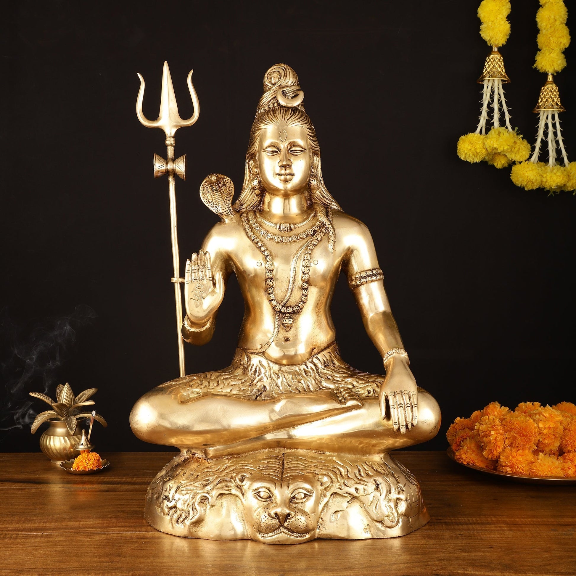 Handcrafted Pure Brass Lord Shiva Statue - 23" Divine Mahadev Sculpture - Sama Homes Idol - Brass Sculpture - Eco-friendly - Sama Homes