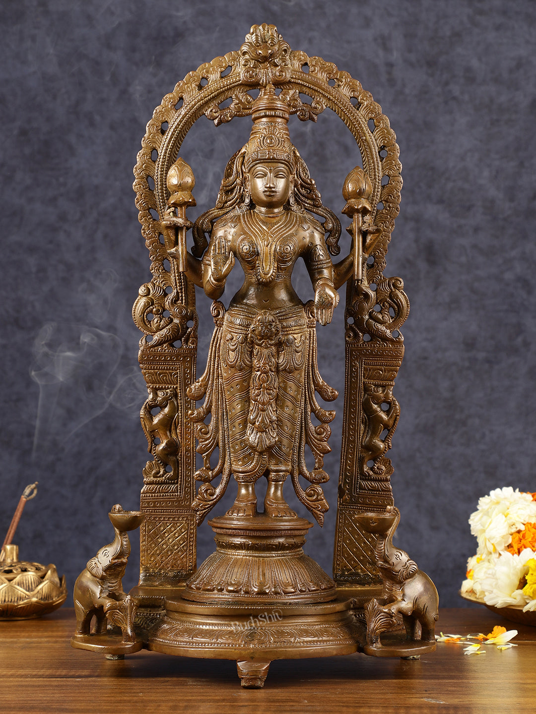 Pure Brass Goddess Lakshmi Statue with Elephants 16" - Sama Homes Idol - Brass Sculpture