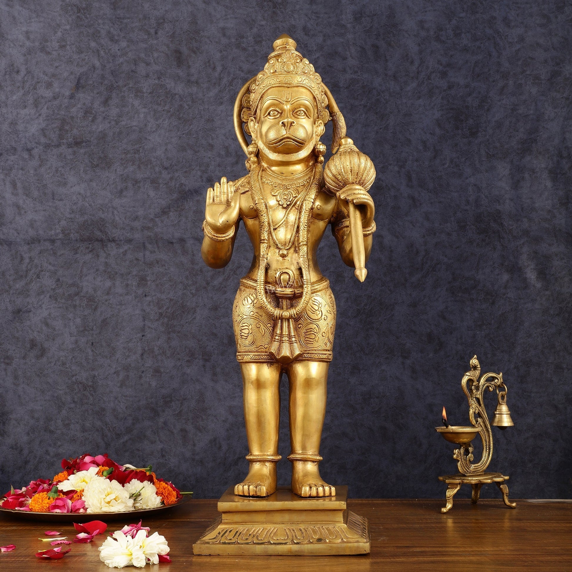 Exquisite Handcrafted Brass Lord Hanuman Statue - 23" Aashirwaad Mudra - Sama Homes Idol - Brass Sculpture - Eco-friendly - Sama Homes