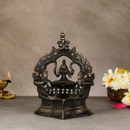 Pure Brass Antique Gajalakshmi Lamp with Deep Lady - 6.5" - Sama Homes Idol - Brass Sculpture