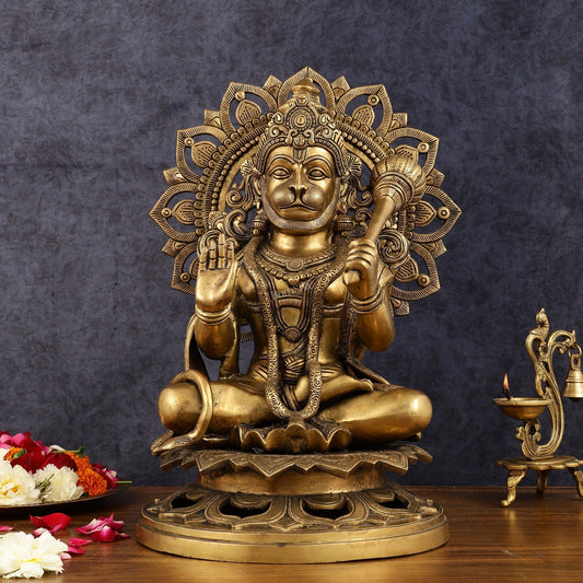Pure Brass antique finish Lord Hanuman Statue - 18 inch - Sama Homes Idol - Brass Sculpture