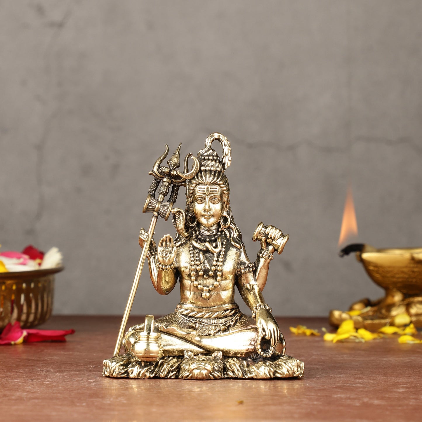 Brass Superfine Intricately Crafted Lord Shiva Idol - 4" - Sama Homes Idol - Brass Sculpture