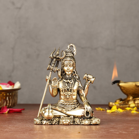 Brass Superfine Intricately Crafted Lord Shiva Idol - 4" - Sama Homes Idol - Brass Sculpture