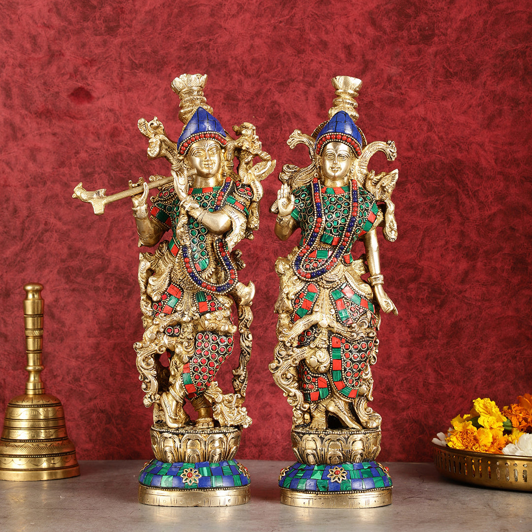 Superfine Brass Radha Krishna Statues | 14" Height | Handcrafted - Sama Homes Idol - Brass Sculpture - Eco-friendly - Sama Homes