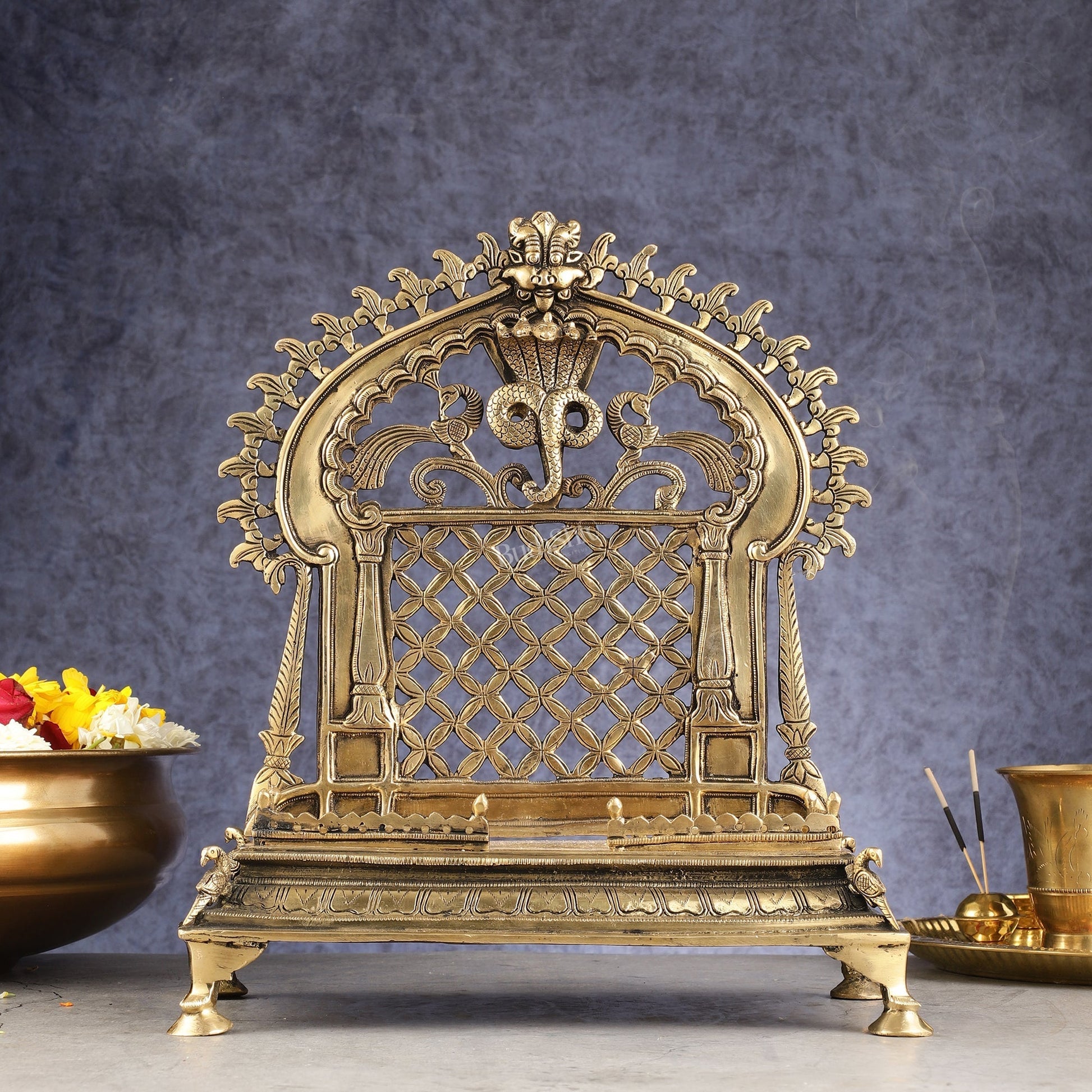 Pure Brass Handcrafted Large Singhasan for Deities - 13.5" - Sama Homes Idol - Brass Sculpture - Eco-friendly - Sama Homes