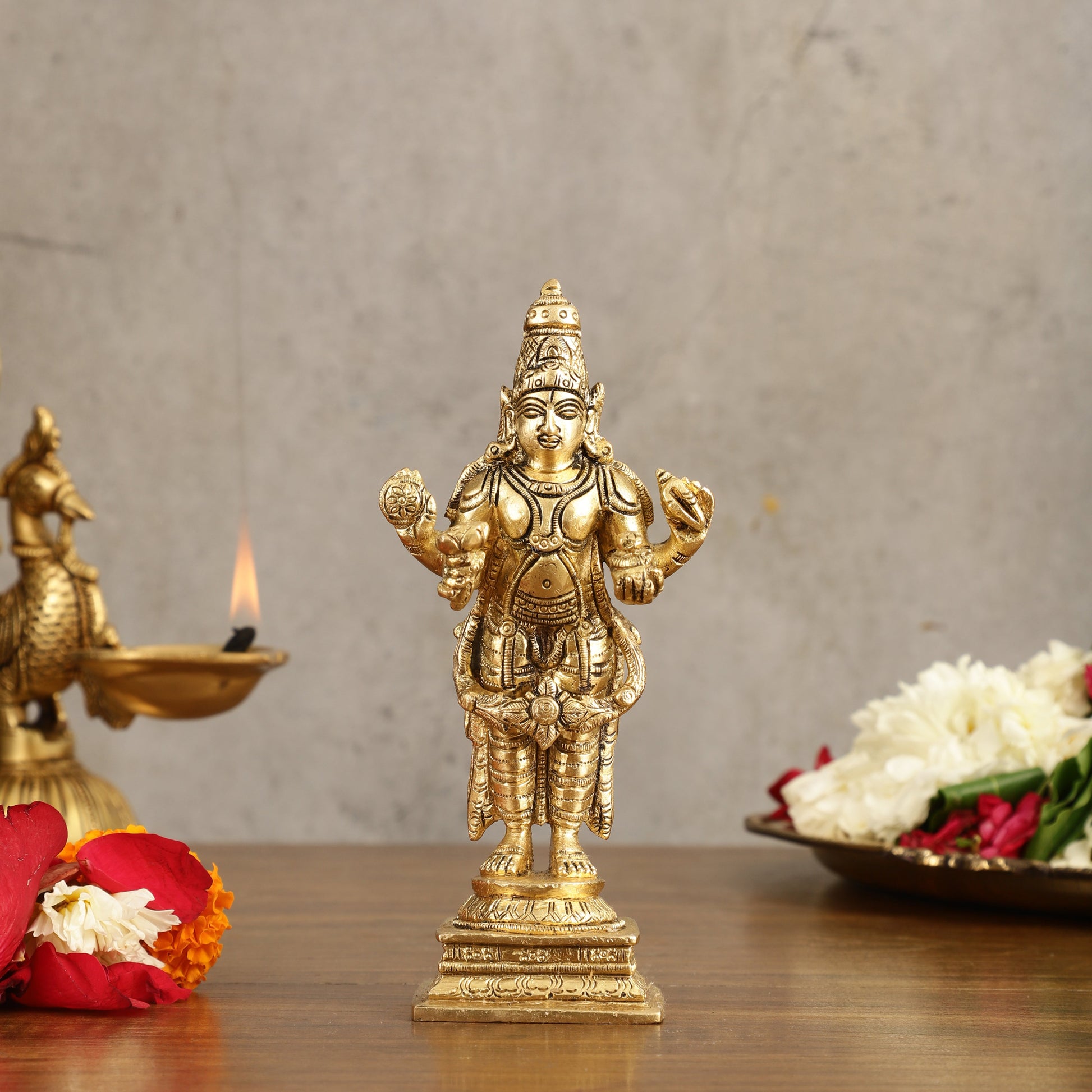 Pure Brass Dhanvantari God of Ancient Medicine Idol - 6.5 in Height - Sama Homes Idol - Brass Sculpture - Eco-friendly - Sama Homes