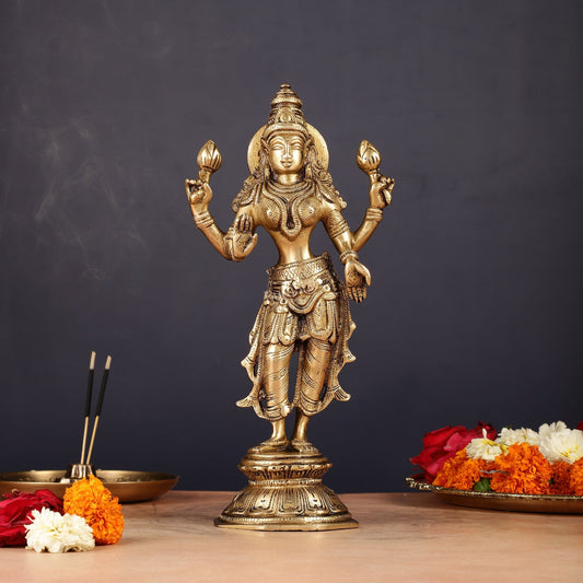 Brass Standing Lakshmi Idol 10" | 100% Certified Copper & Brass - Sama Homes Idol - Brass Sculpture