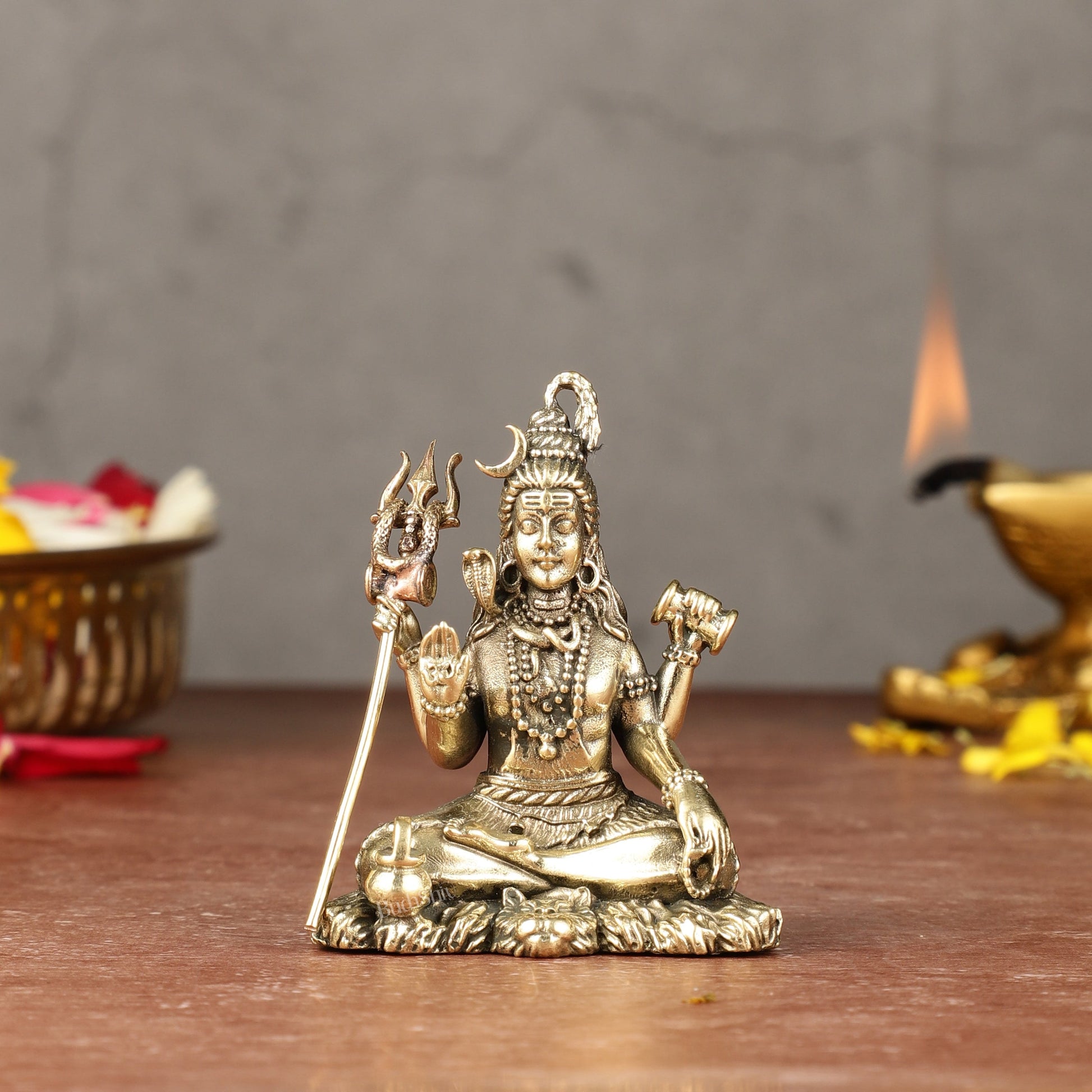 Brass Superfine Intricately Crafted Lord Shiva Idol - 2.5" - Sama Homes Idol - Brass Sculpture - Eco-friendly - Sama Homes