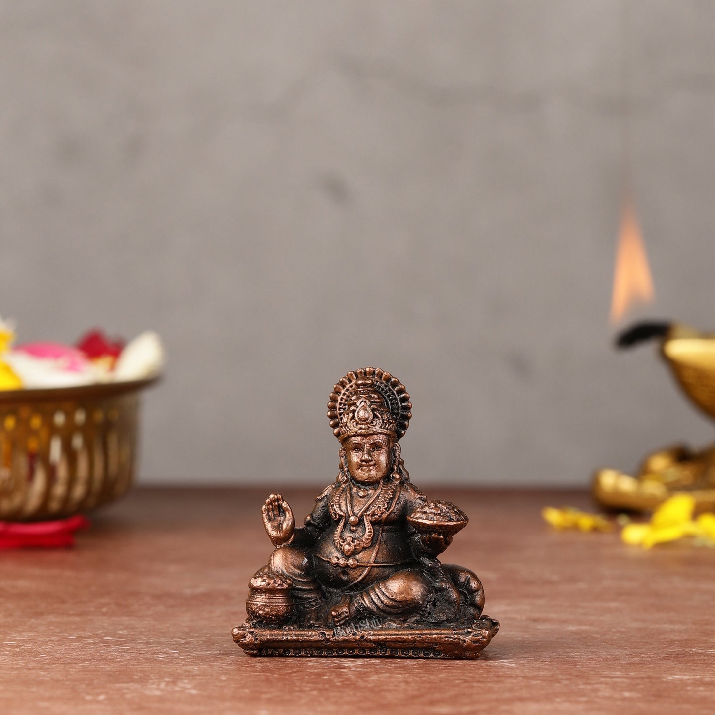 Pure Copper Kubera Idol -2" - Sama Homes Idol - Brass Sculpture