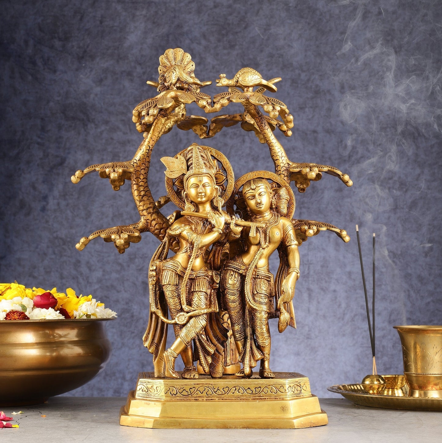 Pure Brass Radha krishna under tree idol 17 inch - Sama Homes Idol - Brass Sculpture