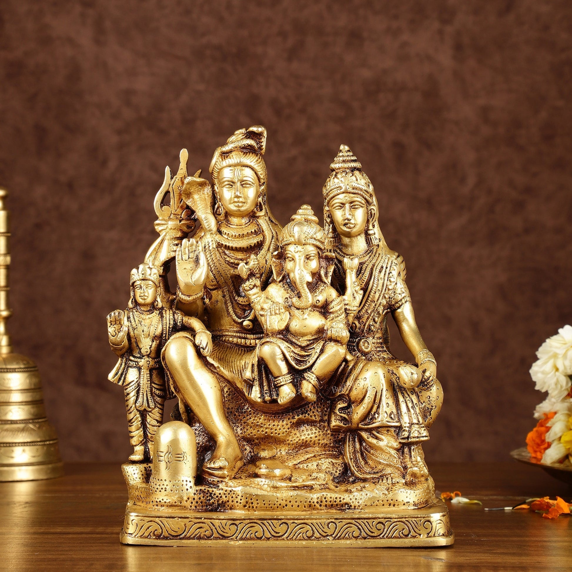 Brass Shiv Parivaar | 8" antique finish | 100% Certified Copper & Brass - Sama Homes Idol - Brass Sculpture - Eco-friendly - Sama Homes