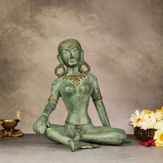 Brass Seated Nepalese Green Tara Idol – 10.5 Inch, - Antique Patina Hues | | 100% Certified Copper & Brass - Sama Homes Idol - Brass Sculpture