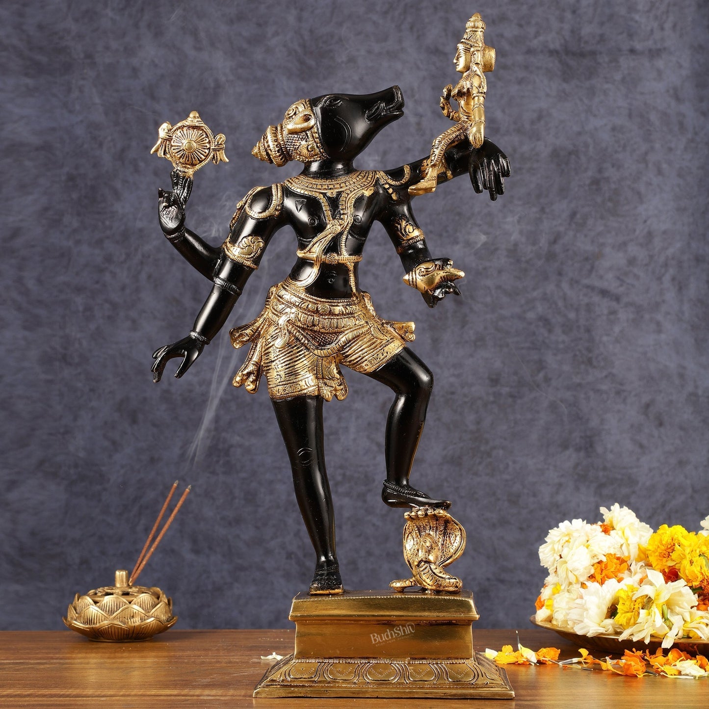 Varaha - Third Incarnation of Lord Vishnu Brass Idol | with bhooma Devi 17.5" - Sama Homes Idol - Brass Sculpture