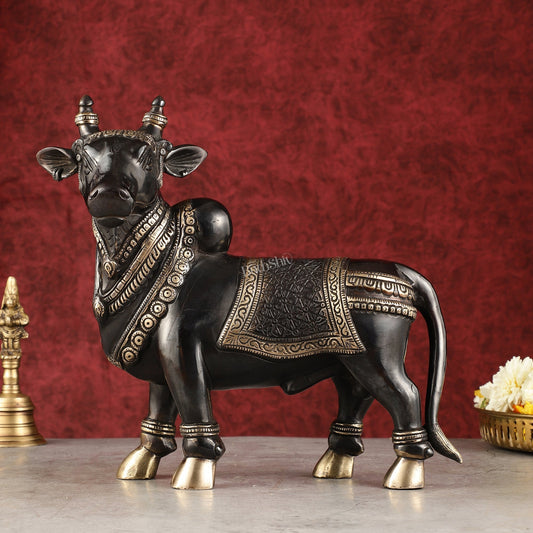 Exquisite Brass Superfine Standing Nandi Idol | 10.5" black - Sama Homes Idol - Brass Sculpture