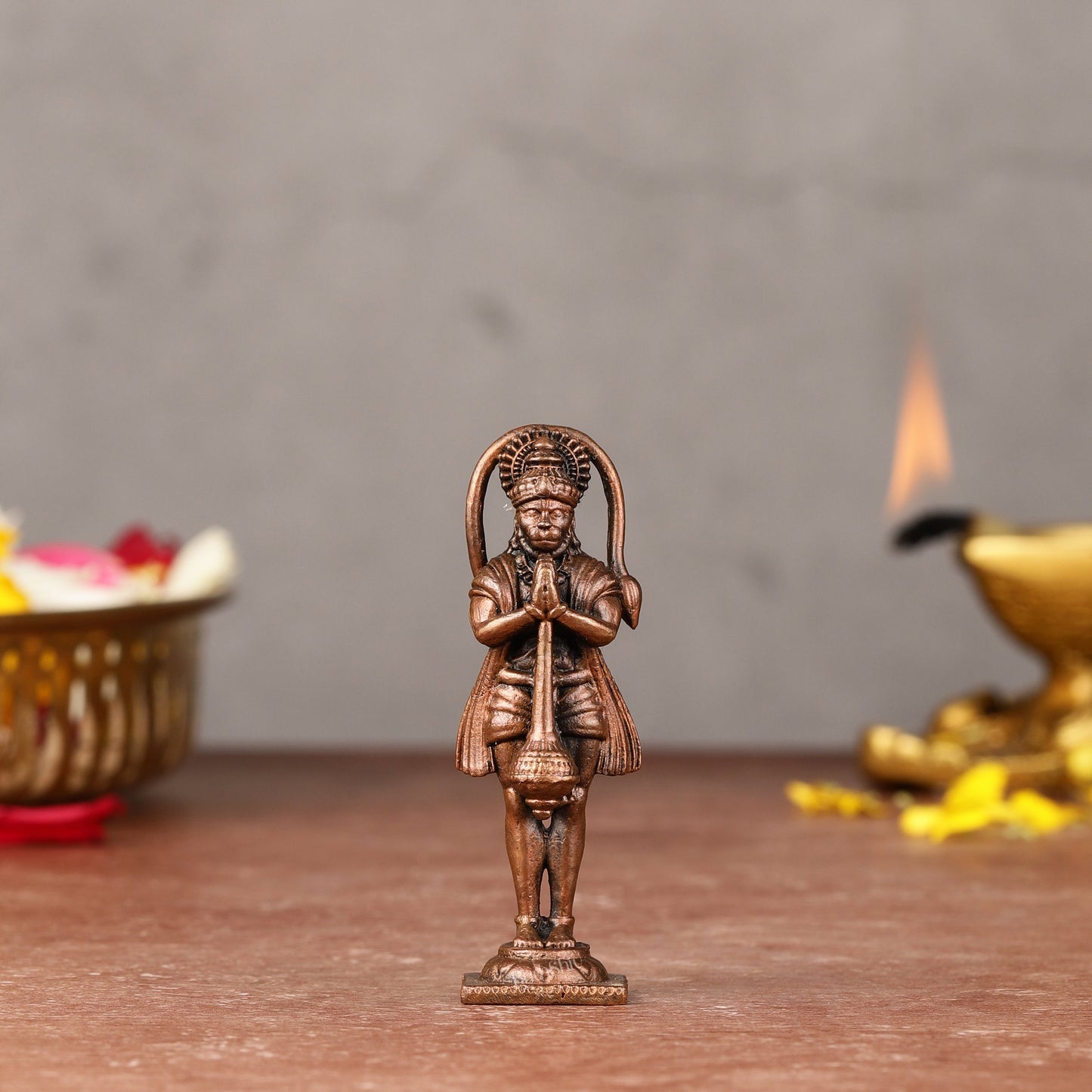Pure Copper Standing Hanuman Idol - 2.5-inch - Sama Homes Idol - Brass Sculpture