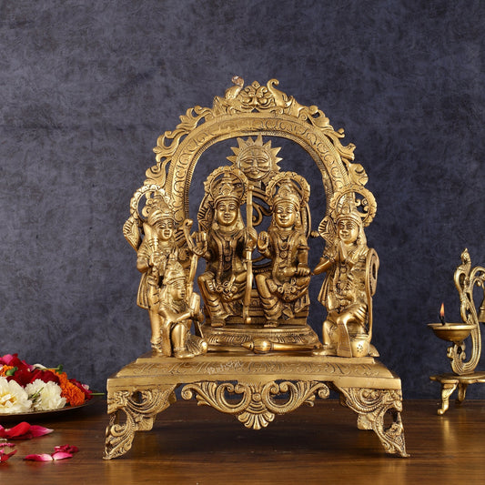 Brass Superfine Shri Ram Darbar Idol - 16 Inch (Ramapatabhishekam) - Sama Homes Idol - Brass Sculpture