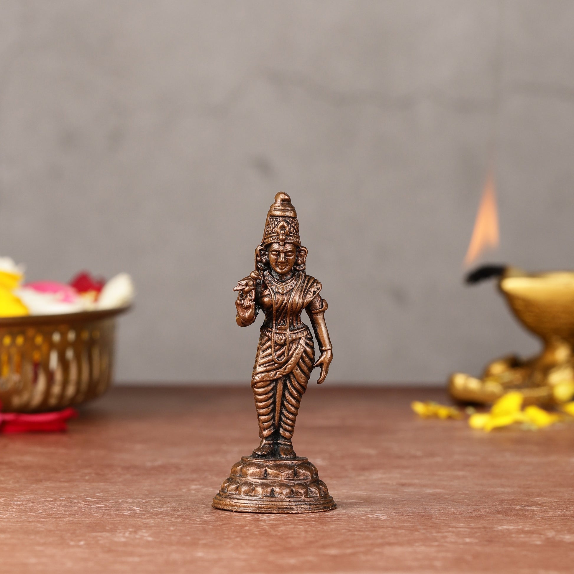 Pure Copper Meenakshi Amman Idol - 3-inch - Sama Homes Idol - Brass Sculpture - Eco-friendly - Sama Homes