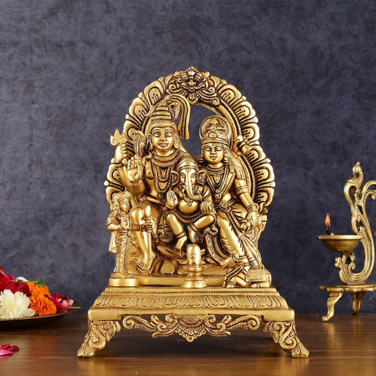 Pure Brass Shiva Parivar Statue 12 inch - Sama Homes Idol - Brass Sculpture