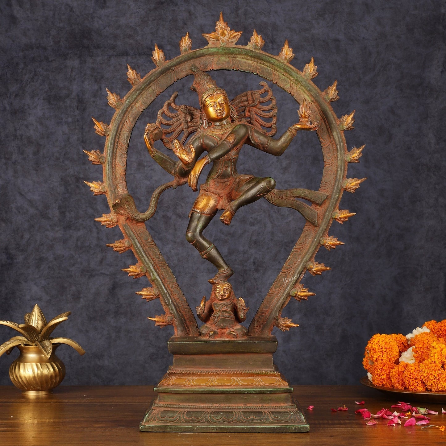 Brass Antique Tone Nataraja Statue - Unique 18" Tall | 100% Certified Copper & Brass - Sama Homes Idol - Brass Sculpture