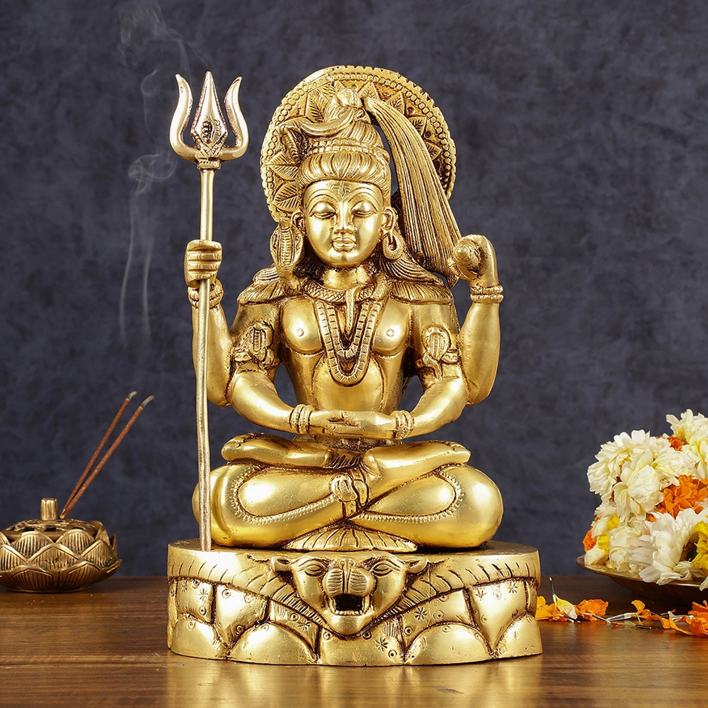 Pure Brass Lord Shiva in Meditation Dhyana Mudra | Height: 12.5 inch - Sama Homes Idol - Brass Sculpture