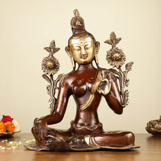 Large Pure Brass Green Tara Idol 13" - Sama Homes Idol - Brass Sculpture