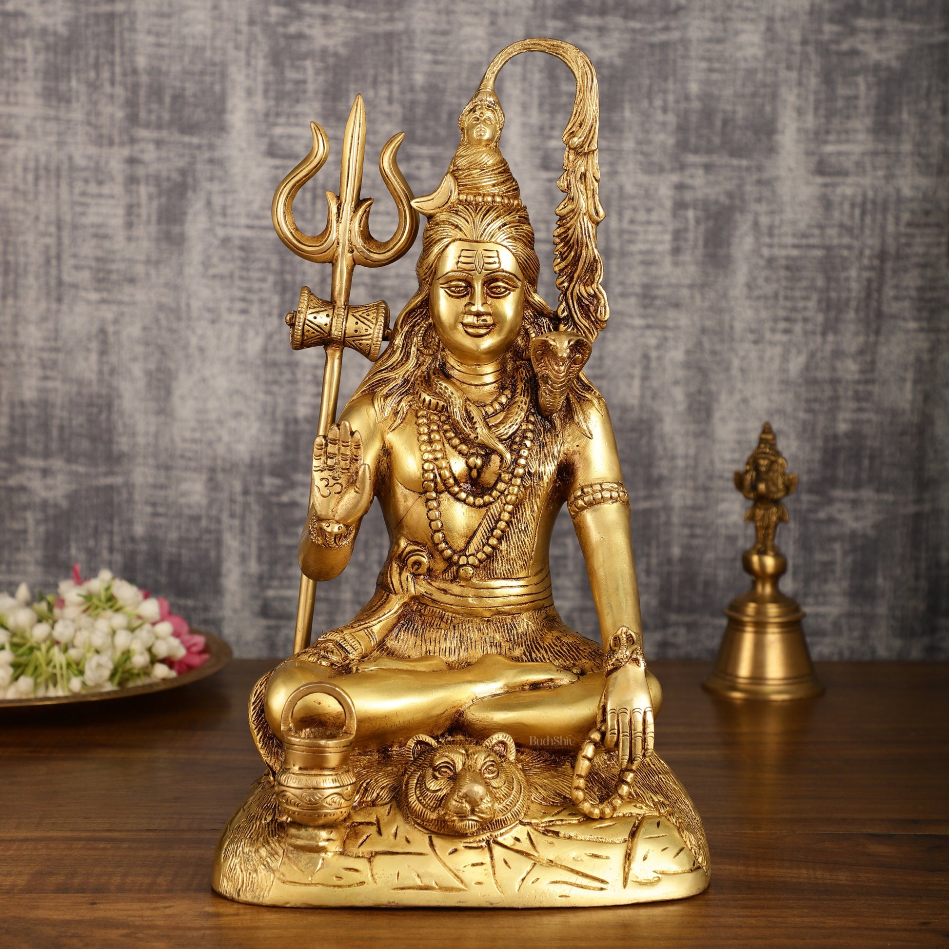Pure Brass Highly Detailed Lord Shiva Statue | 14 Inch - Sama Homes Idol - Brass Sculpture - Eco-friendly - Sama Homes