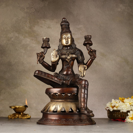Lakshmi Brass Statue 12 inch antique brown - Sama Homes Idol - Brass Sculpture