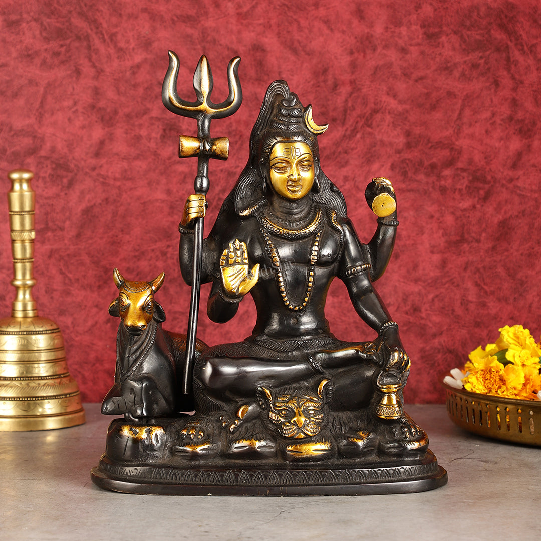 Brass Shiva statue with nandi 9" black antique | 100% Certified Copper & Brass - Sama Homes Idol - Brass Sculpture - Eco-friendly - Sama Homes
