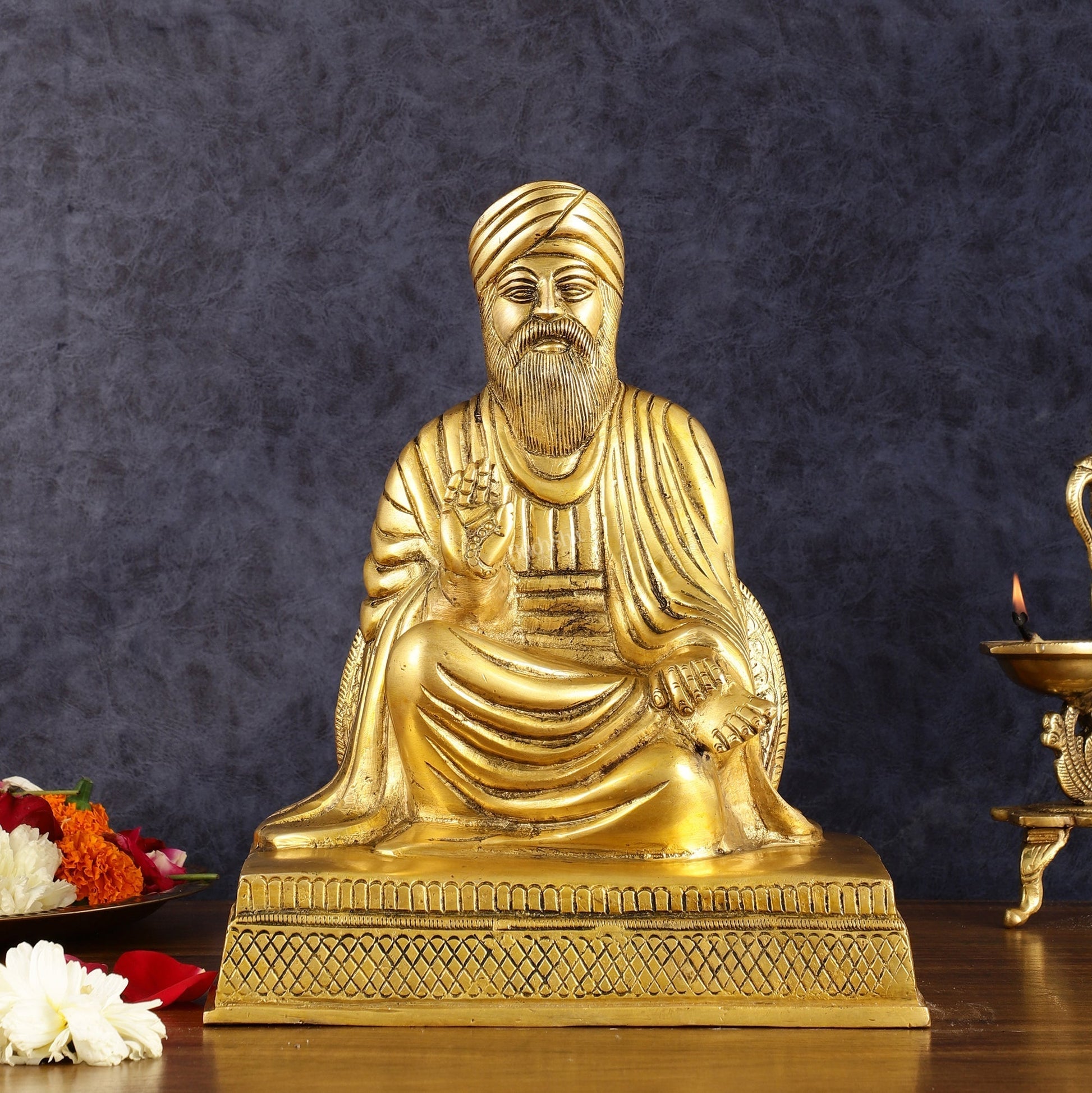 Brass Baba Guru Nanak Dev Ji Statue - Sacred Sikh Religious Sculpture 11 inch | 100% Certified Copper & Brass - Sama Homes Idol - Brass Sculpture - Eco-friendly - Sama Homes