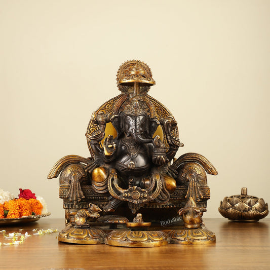 Fine Brass Handcrafted Lord Ganesha Statue - Black 10" - Sama Homes Idol - Brass Sculpture