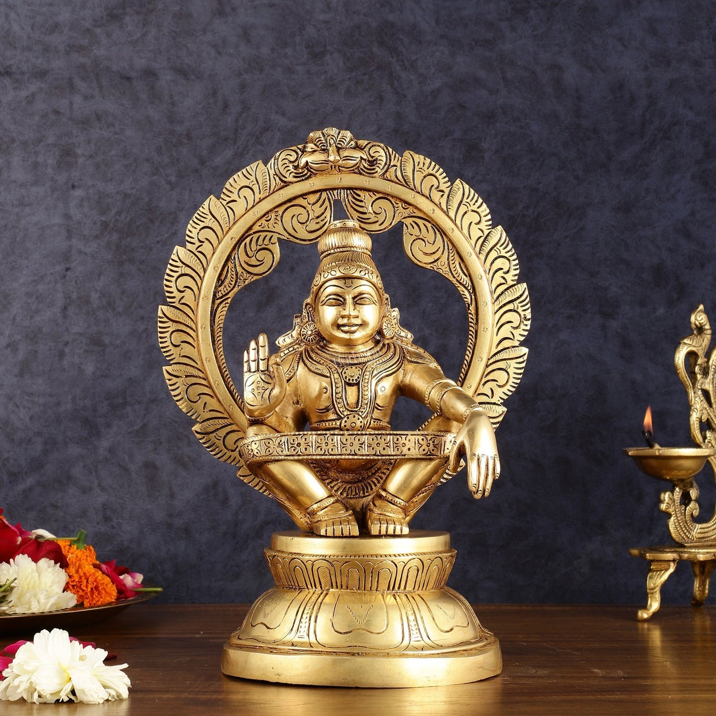 Pure Brass Superfine Ayyappa Swamy Idol - 12" - Sama Homes Idol - Brass Sculpture