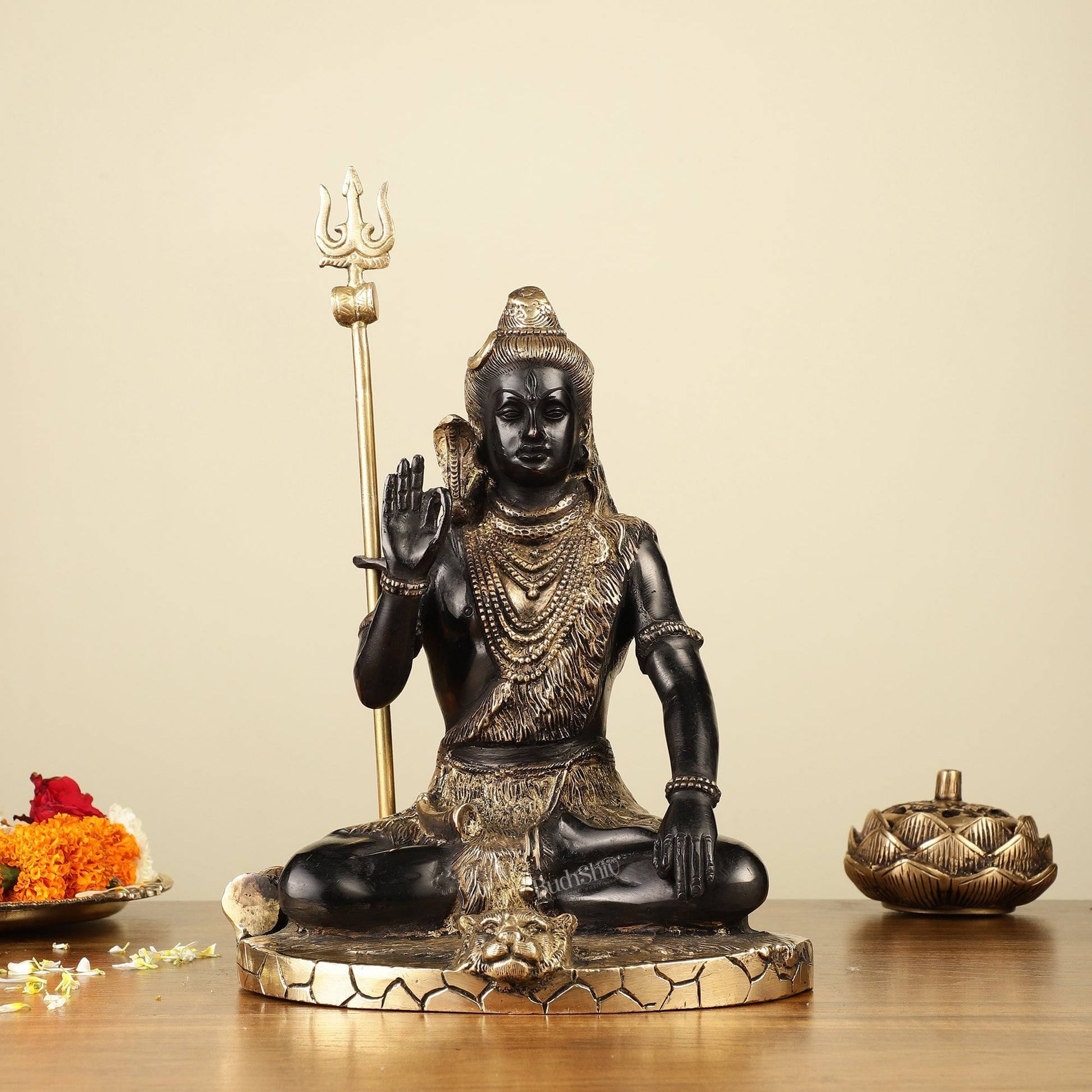 Brass Handcrafted Lord Shiva idol black tone | 9.5" | 100% Certified Copper & Brass - Sama Homes Idol - Brass Sculpture - Eco-friendly - Sama Homes