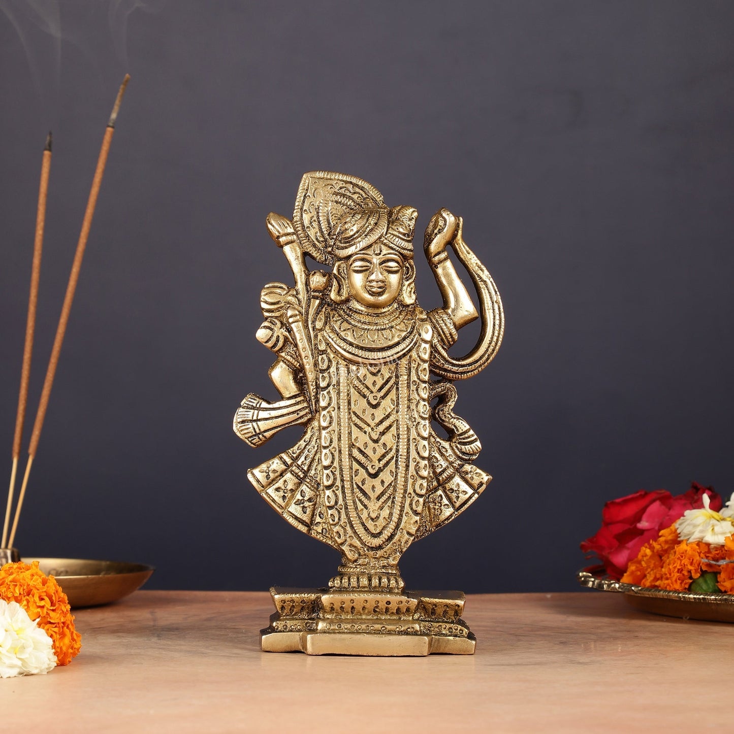 Pure Brass Nathdwara Shreenath Ji Idol 7" - Sama Homes Idol - Brass Sculpture