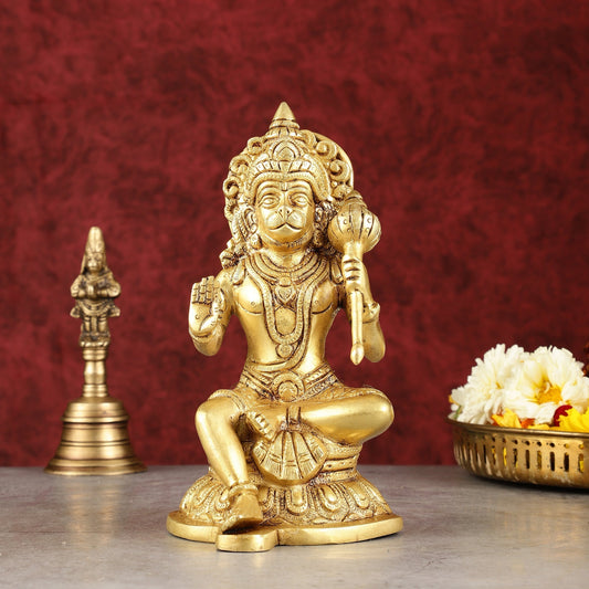Pure Brass Handcrafted lord Hanuman Idol - 8" - Sama Homes Idol - Brass Sculpture