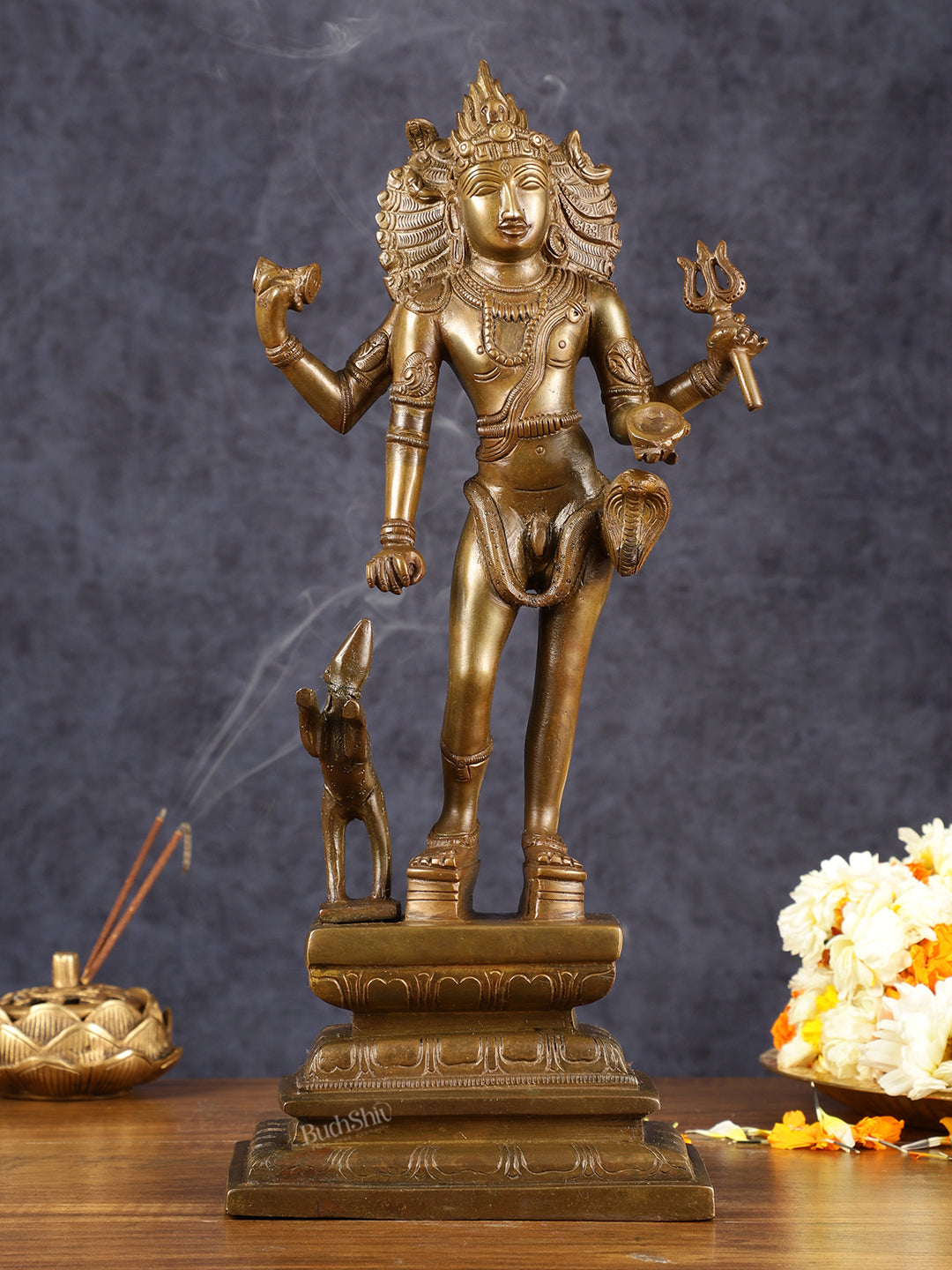 Bhikshasthana Shiva Kaal Bhairava Brass Statue | Height: 14.5 inch | 100% Certified Copper & Brass - Sama Homes Idol - Brass Sculpture