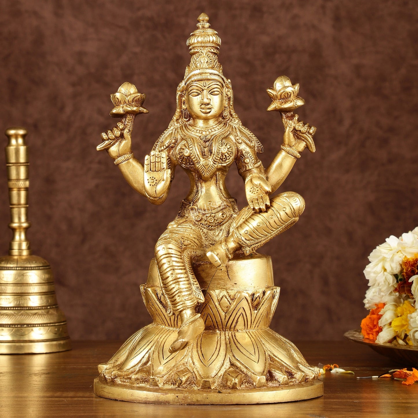 Brass Superfine Kamal Lakshmi Idol | Lotus Lakshmi Murti | Height: 10 inch - Sama Homes Idol - Brass Sculpture