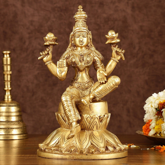 Brass Superfine Kamal Lakshmi Idol | Lotus Lakshmi Murti | Height: 10 inch - Sama Homes Idol - Brass Sculpture