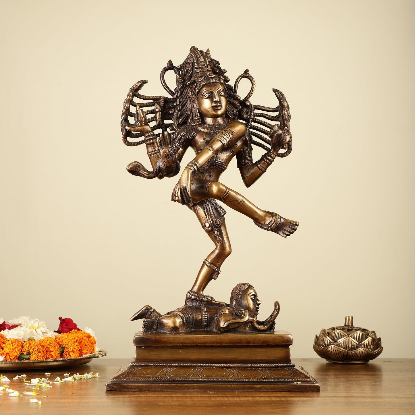 Antique Tone Brass Dancing Shiva Nataraja 14" | 100% Certified Copper & Brass - Sama Homes Idol - Brass Sculpture