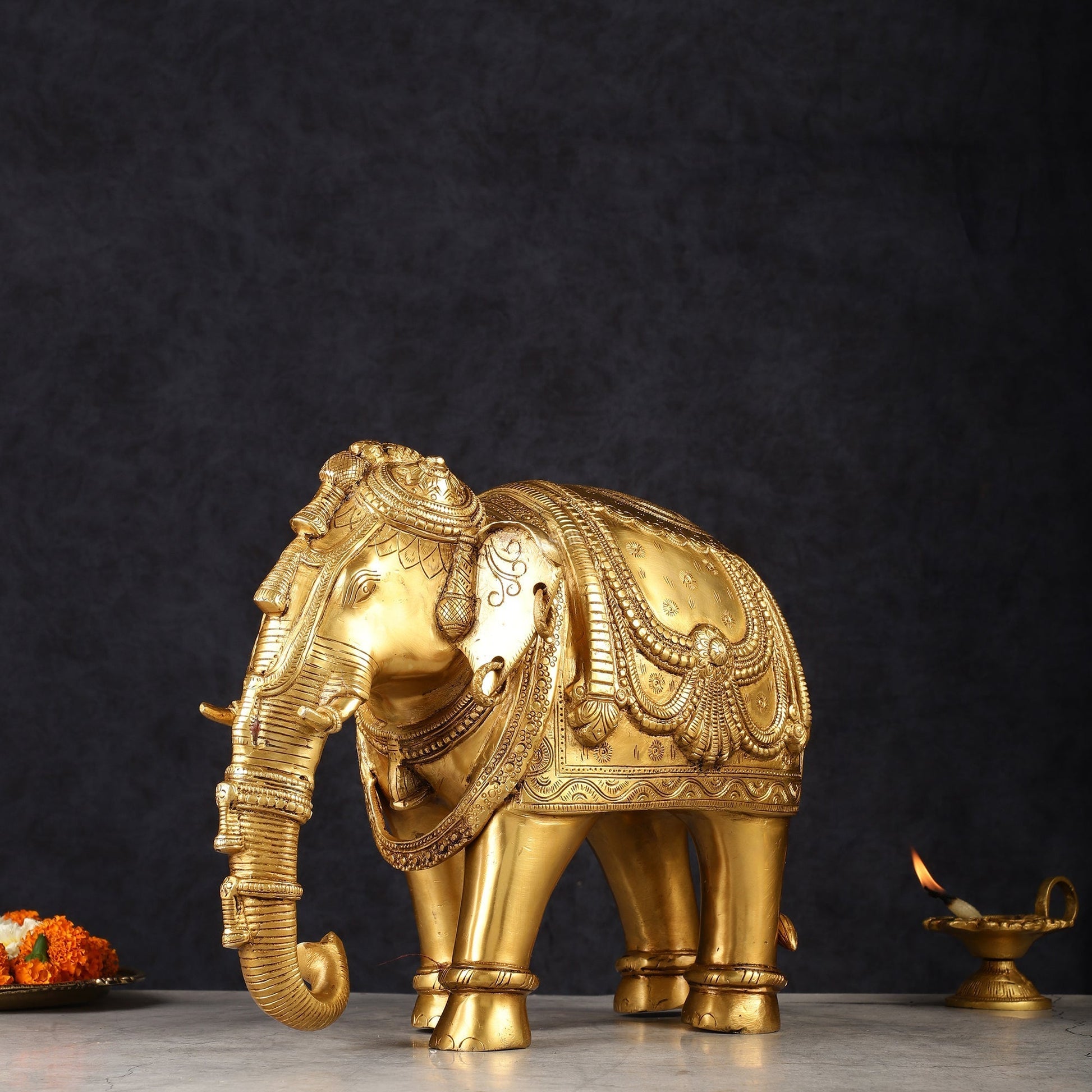 Beautiful Brass Elephant Statue 12.5" - Eco-friendly - Sama Homes