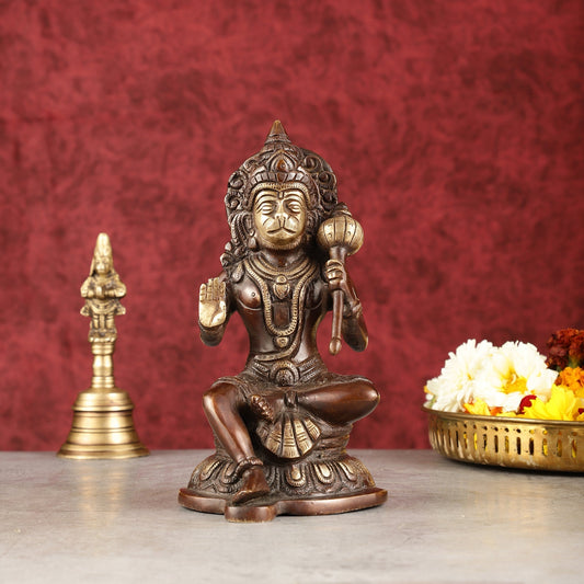 Pure Brass Handcrafted lord Hanuman Idol - 8" antique chola - Sama Homes Idol - Brass Sculpture
